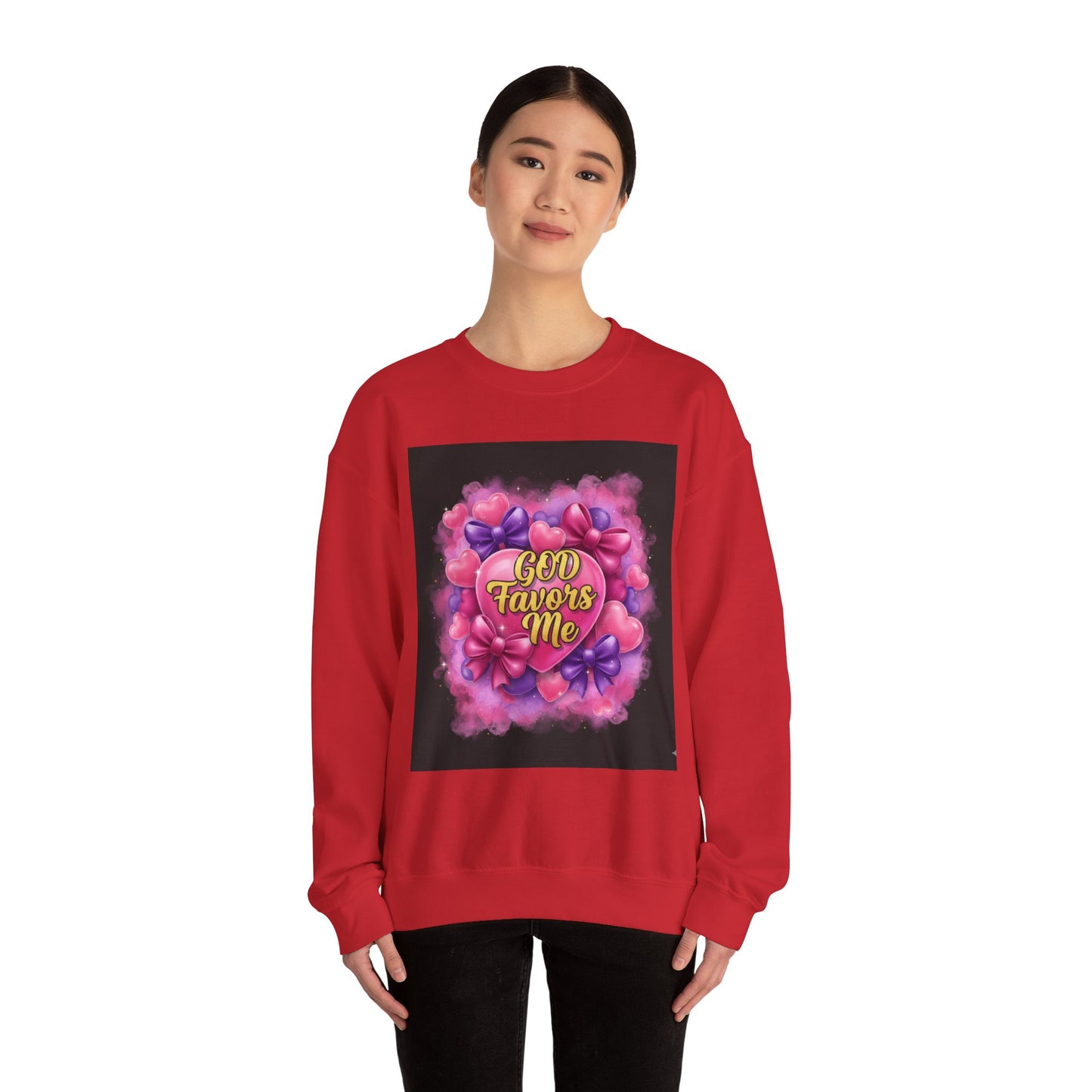 Crewneck Sweatshirt — "God Favors Me" Floral Heart Inspirational Design