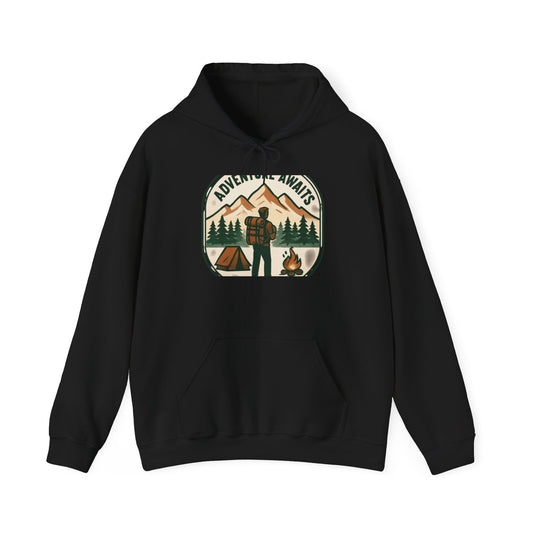 Adventure Awaits Hoodie – Retro Camping Graphic Hooded Sweatshirt
