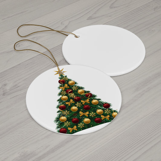 Ceramic Ornament - Festive Christmas Tree Bauble (Round, 4 Shapes)