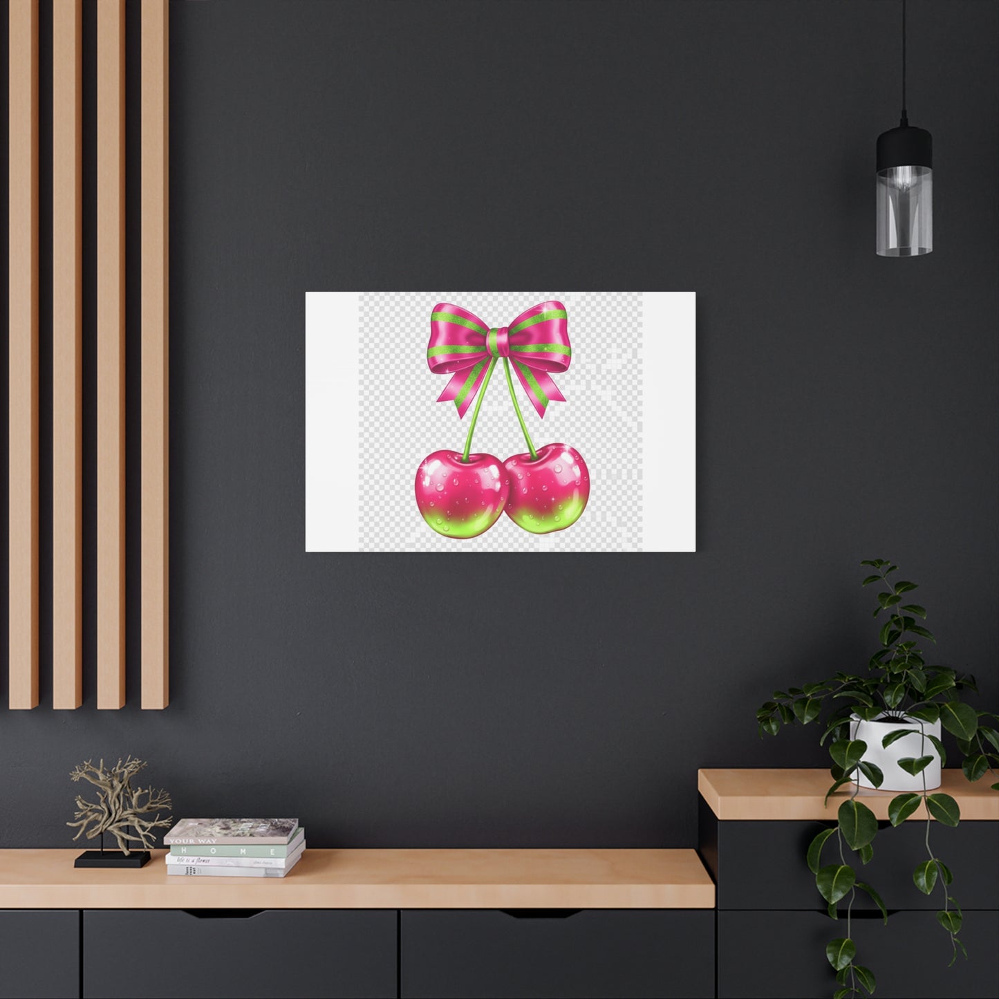 Pink Ribbon Cherries Canvas Wall Art