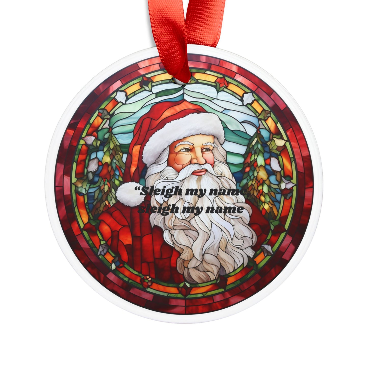 Santa Sleigh Acrylic Ornament — Festive Stained‑Glass & Watercolor Designs with Ribbon