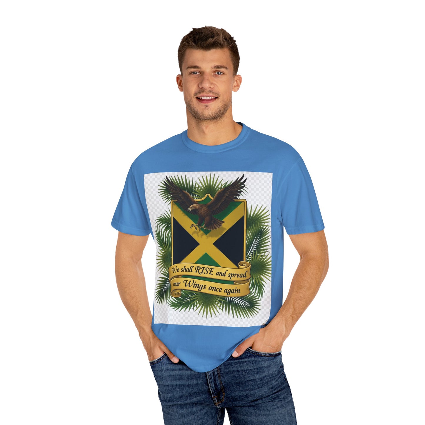 Jamaica Flag Eagle T-Shirt — "We shall RISE and spread our Wings once again" Patriotic Tee