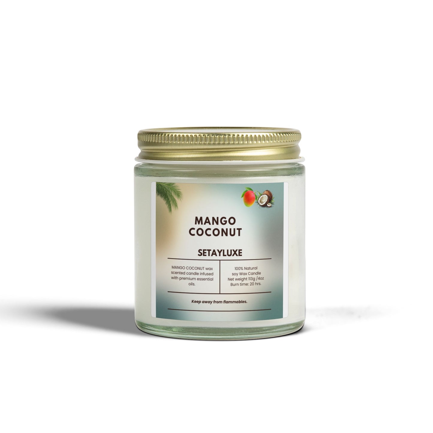 Mango Coconut Scented Candle — Coconut Apricot Wax (4oz or 9oz)