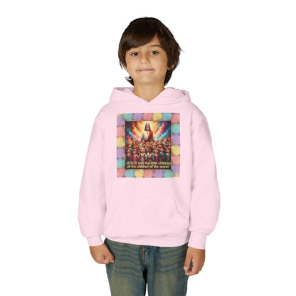 Christian Kids Hoodie — "Jesus Saw the Little Children" Colorful Faith Pullover