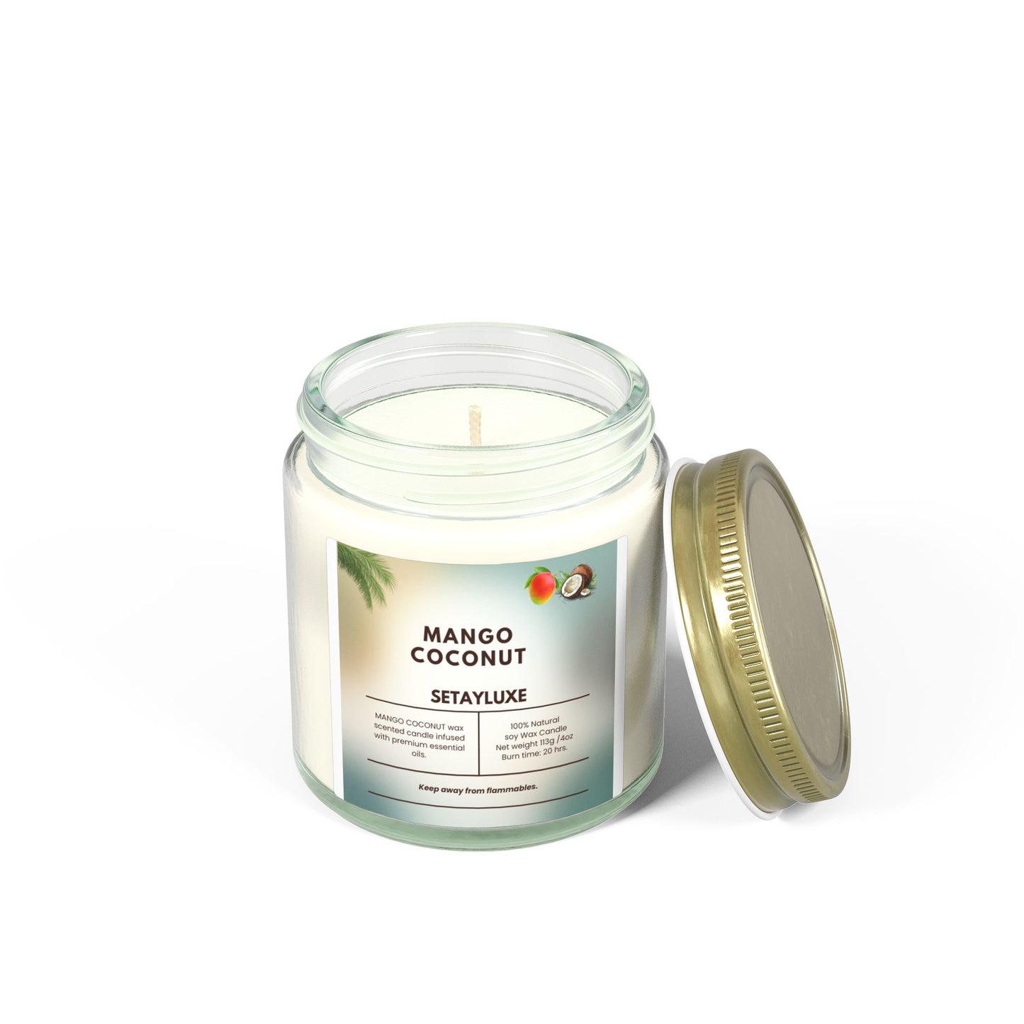 Mango Coconut Scented Candle — Coconut Apricot Wax (4oz or 9oz)