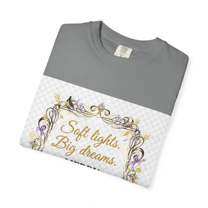Merry Everything Holiday T-Shirt — “Soft Lights, Big Dreams” Decorative Frame