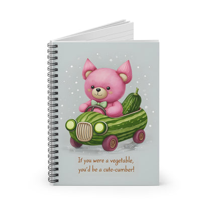 Cute-Bear Cucumber Car Spiral Notebook — Ruled Journal with 'If you were a vegetable, you'd be a cute-cumber!'