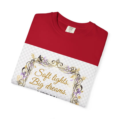 Merry Everything Holiday T-Shirt — “Soft Lights, Big Dreams” Decorative Frame
