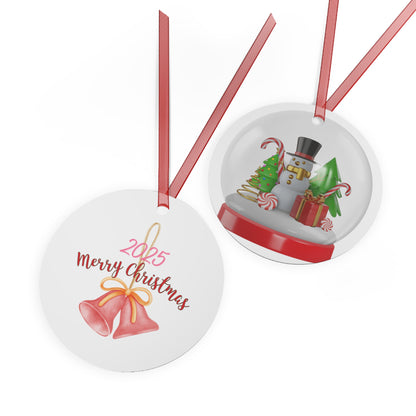 2025 Merry Christmas Bell Ornament — Snowman & Holiday Scene Metal Ornament