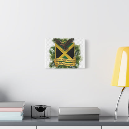 Jamaica Shield Canvas — "We Shall Rise and Spread Our Wings Once Again" Stretched Wall Art