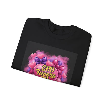 Crewneck Sweatshirt — "God Favors Me" Floral Heart Inspirational Design
