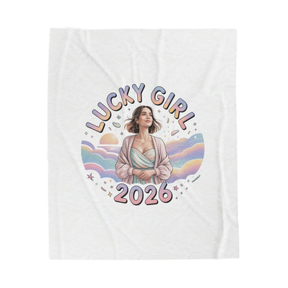 Lucky Girl 2026 Manifest Luck Velveteen Blanket | 2026 lucky charms
