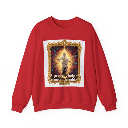 Christian Crewneck Sweatshirt — "A Present Help in Time of Trouble" Psalm 46 Design