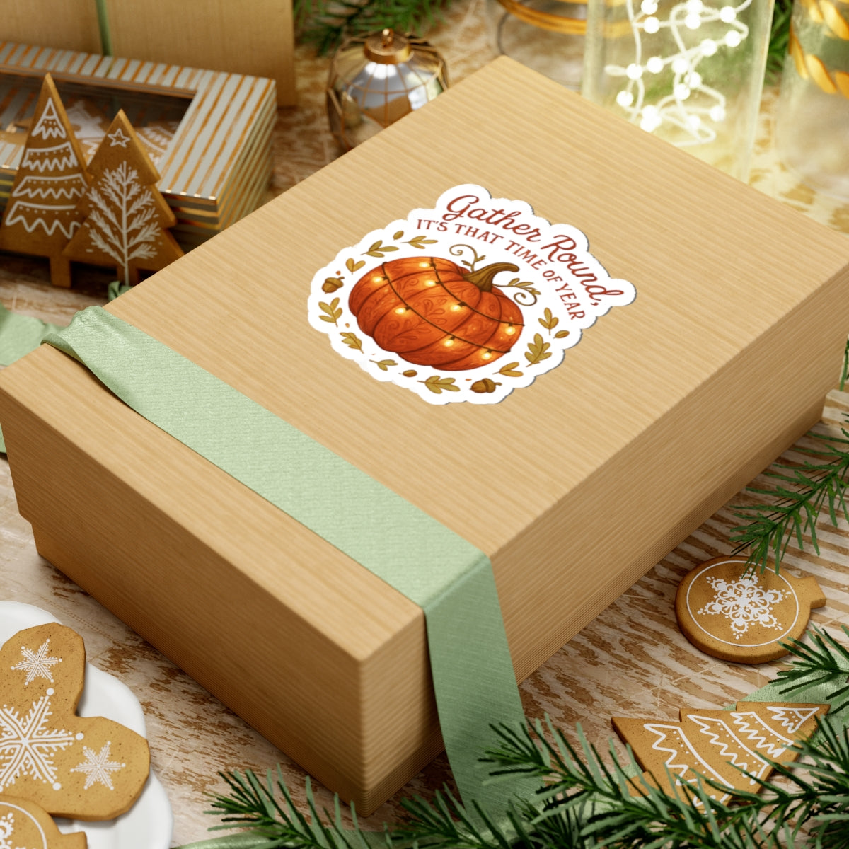 Fall Pumpkin Sticker — “Gather Round, It’s That Time of Year” Autumn Laptop Decal