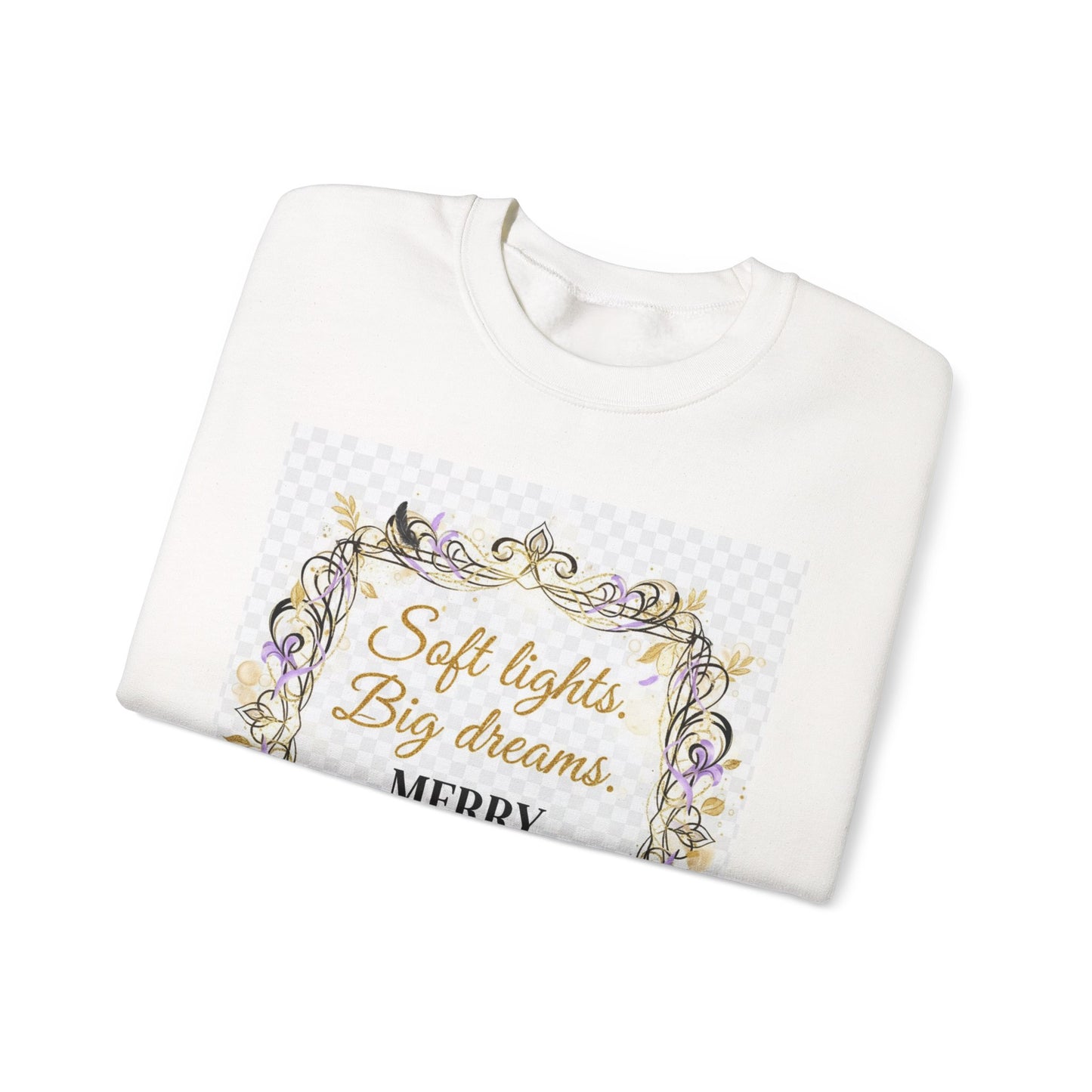 Crewneck Sweatshirt – "Soft lights, Big dreams. MERRY EVERYTHING." Holiday Graphic