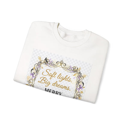 Crewneck Sweatshirt – "Soft lights, Big dreams. MERRY EVERYTHING." Holiday Graphic