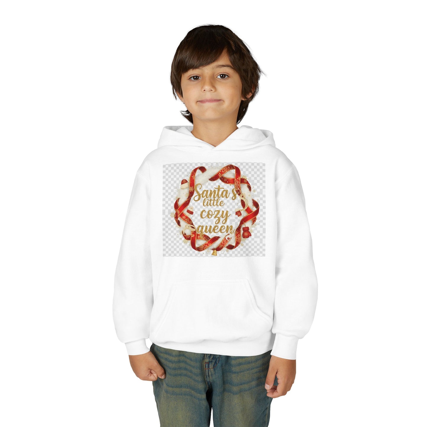 Youth Hoodie - "Santa's Little Cozy Queen" Christmas Wreath Design