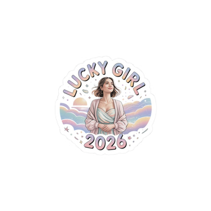 Lucky Girl 2026 Sticker | manifest luck, lucky charms, pastel metallic kiss-cut