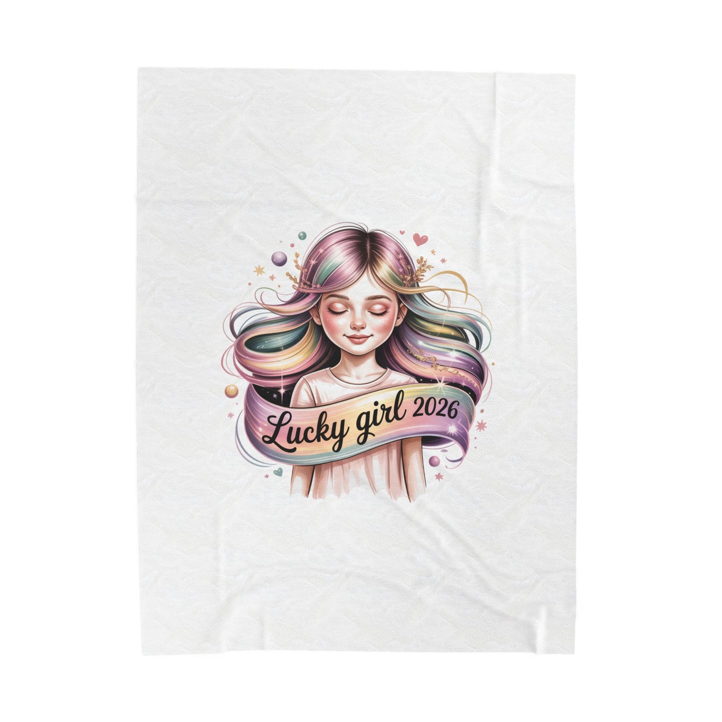 Lucky Girl 2026 Velveteen Blanket | manifest luck, lucky charms