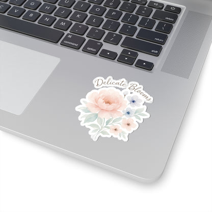 Delicate Blooms Floral Kiss-Cut Sticker — Pastel Peony Laptop Decal