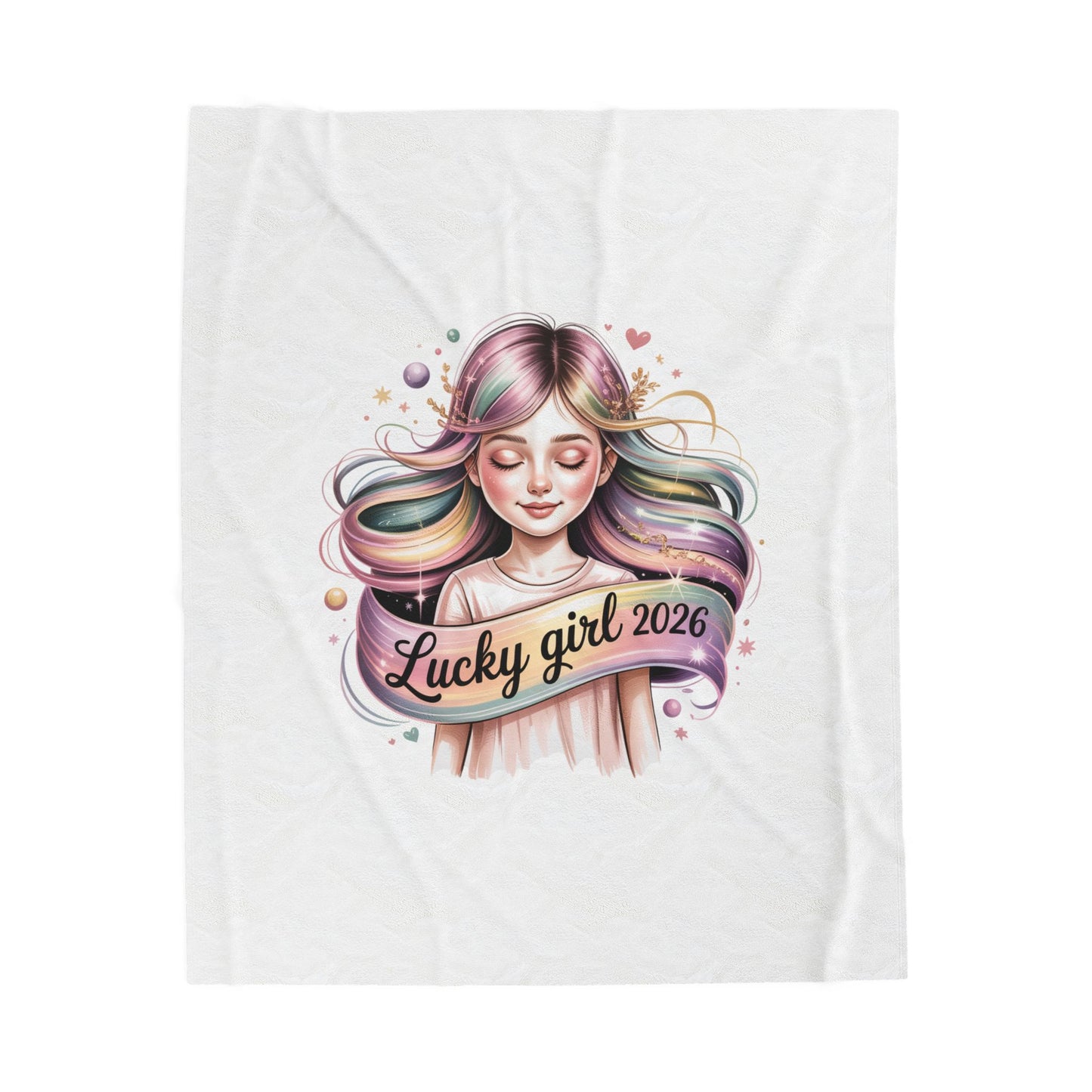Lucky Girl 2026 Velveteen Blanket | manifest luck, lucky charms