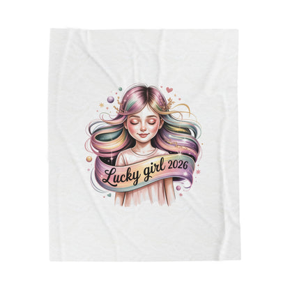 Lucky Girl 2026 Velveteen Blanket | manifest luck, lucky charms