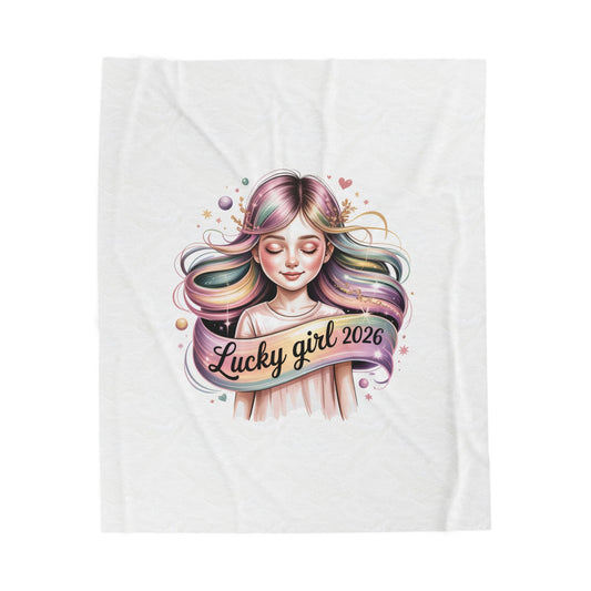 Lucky Girl 2026 Velveteen Blanket | manifest luck, lucky charms