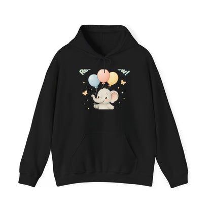 Cute Baby Elephant Hoodie with Balloons – Kids Animal Nursery Gift