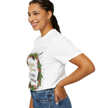 Merry Everything Holiday T‑Shirt — "Soft lights. Big Dreams. MERRY everything." Wreath Christmas Tee