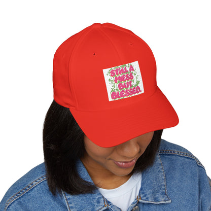Embroidered Baseball Cap - "Still A Mess But Blessed" Floral Patch