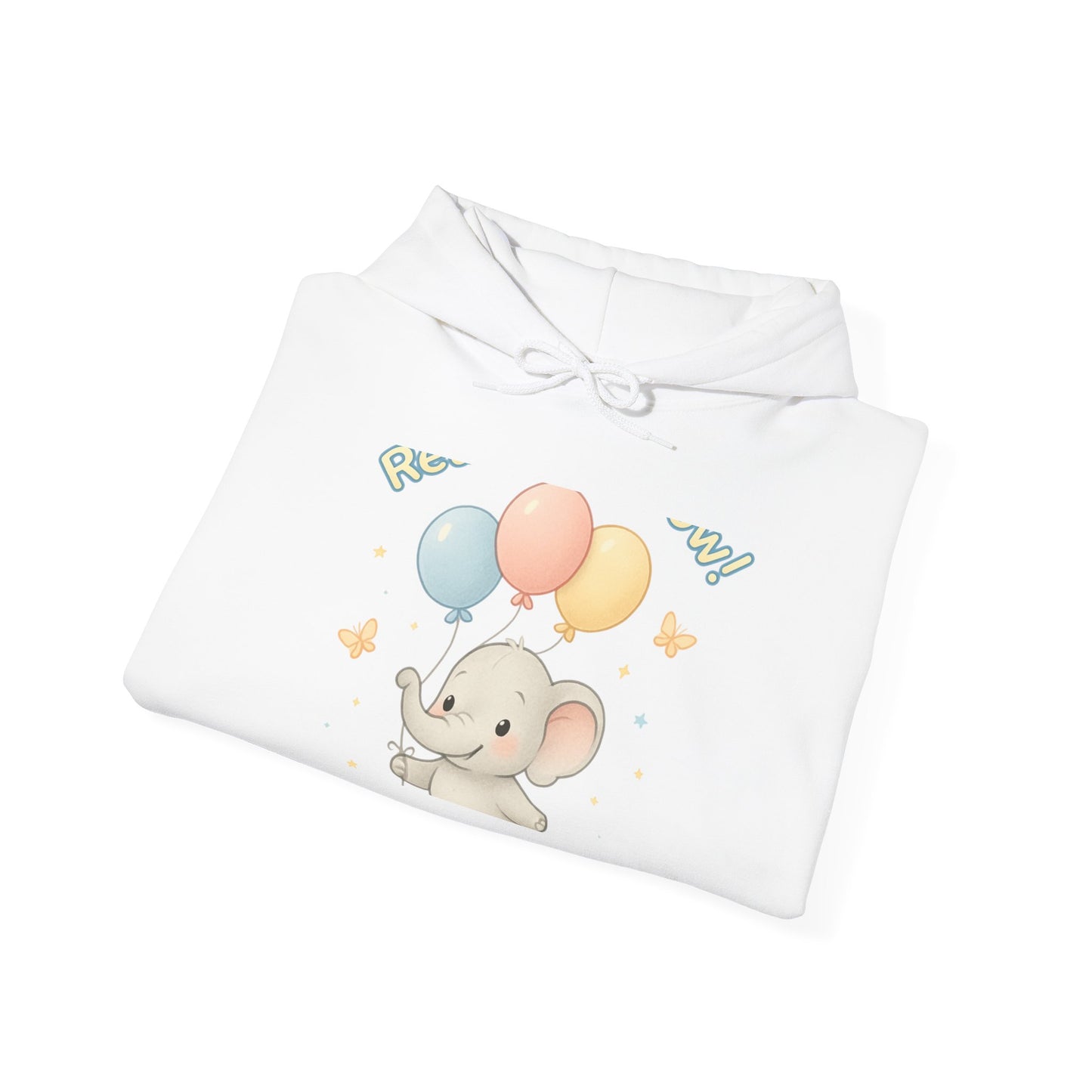 Cute Baby Elephant Hoodie with Balloons – Kids Animal Nursery Gift