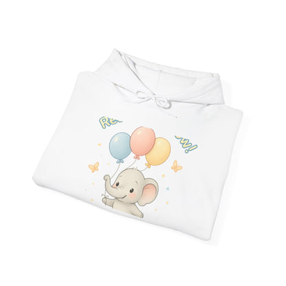 Cute Baby Elephant Hoodie with Balloons – Kids Animal Nursery Gift