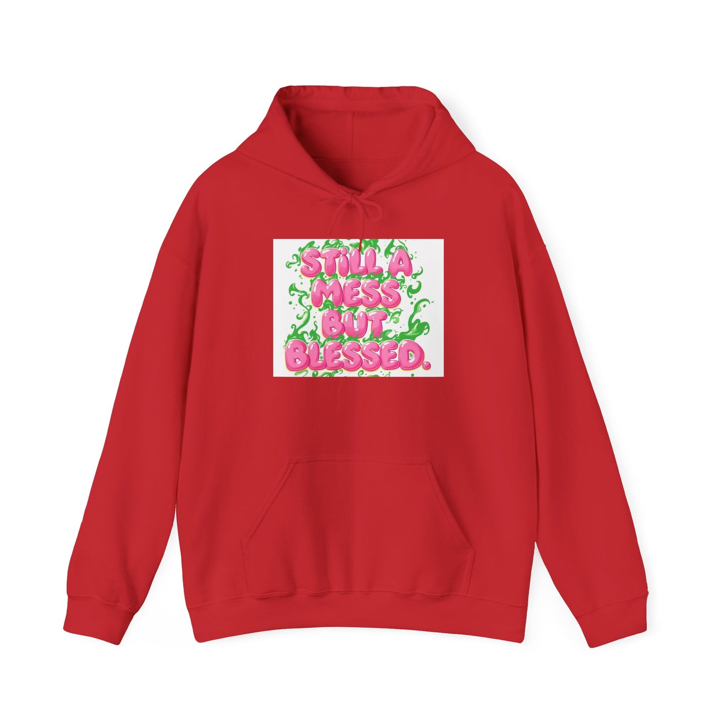 Messy But Blessed Hoodie — Cute Pink & Green Floral Graphic Sweatshirt