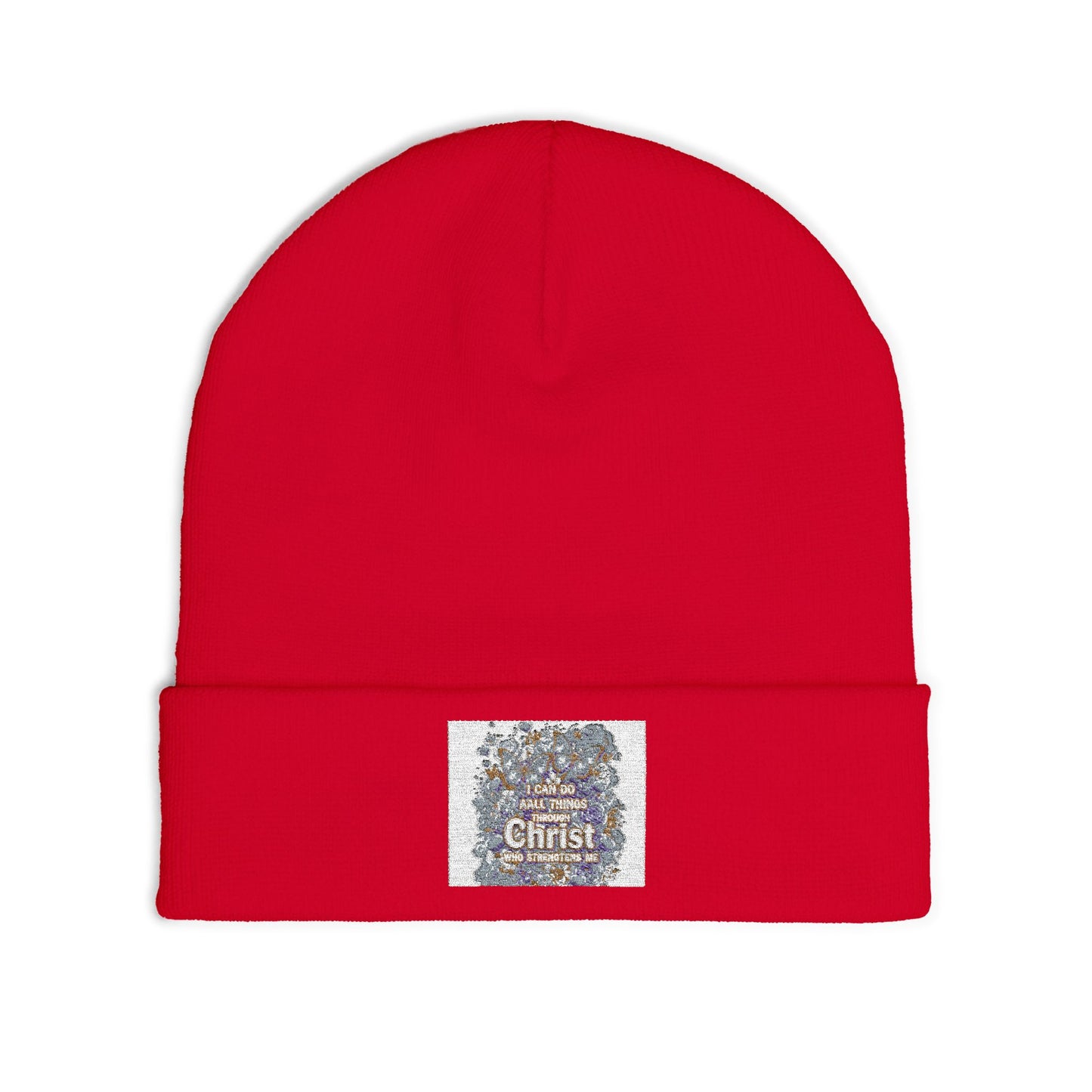 Embroidered Floral Message Knit Beanie — Cozy Winter Hat with Inspirational Text