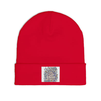 Embroidered Floral Message Knit Beanie — Cozy Winter Hat with Inspirational Text