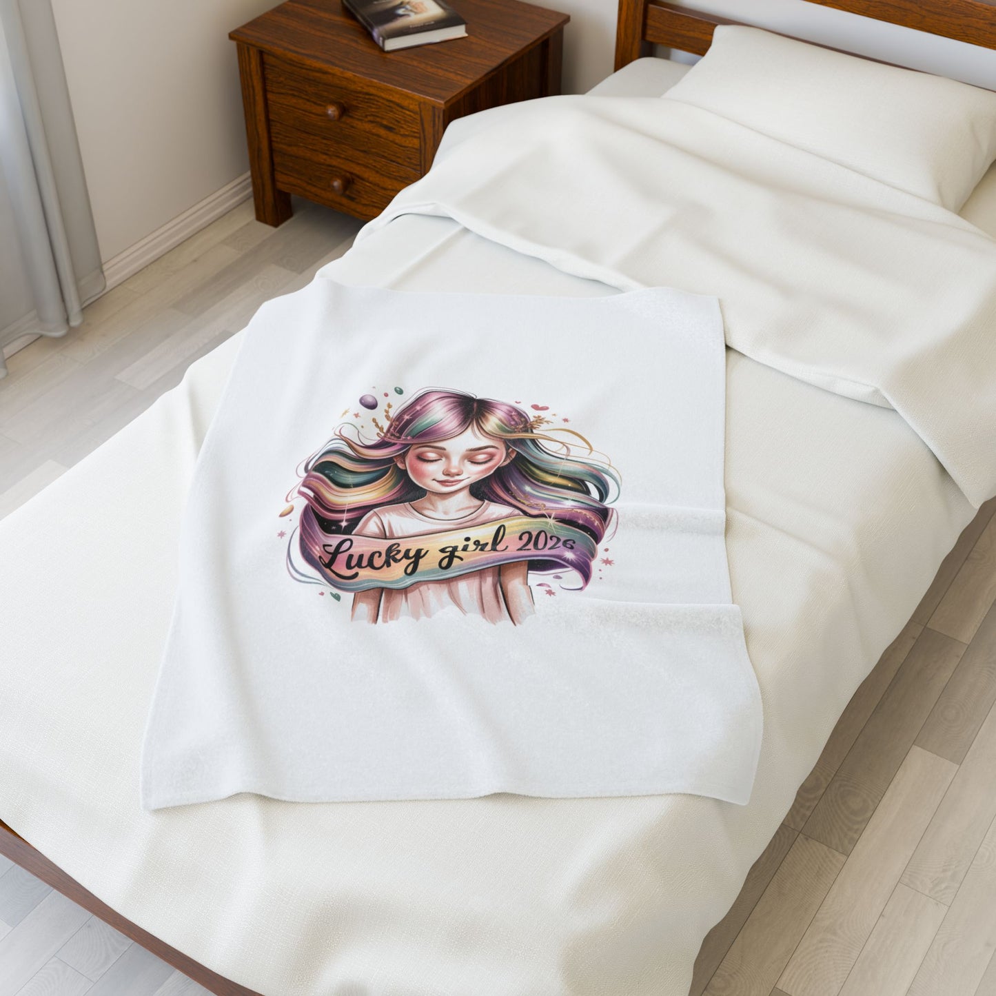 Lucky Girl 2026 Velveteen Blanket | manifest luck, lucky charms