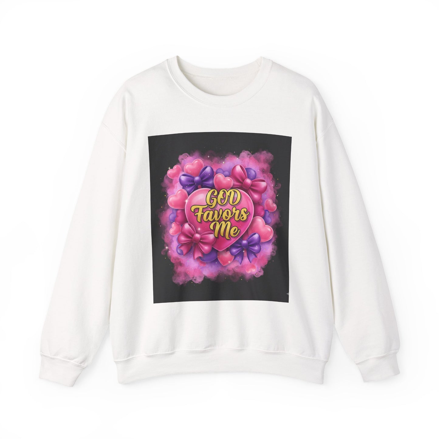 Crewneck Sweatshirt — "God Favors Me" Floral Heart Inspirational Design