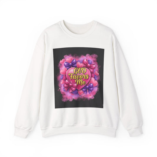 Crewneck Sweatshirt — "God Favors Me" Floral Heart Inspirational Design