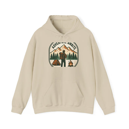 Adventure Awaits Hoodie – Retro Camping Graphic Hooded Sweatshirt