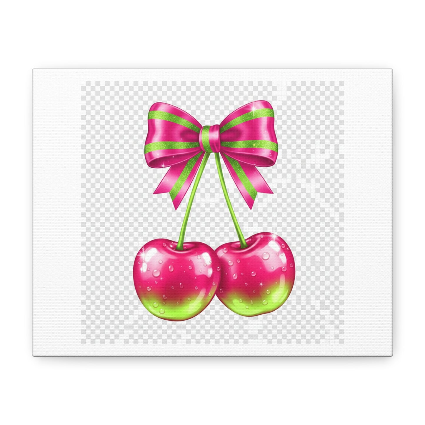 Pink Ribbon Cherries Canvas Wall Art
