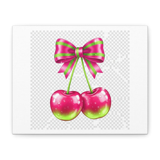Pink Ribbon Cherries Canvas Wall Art