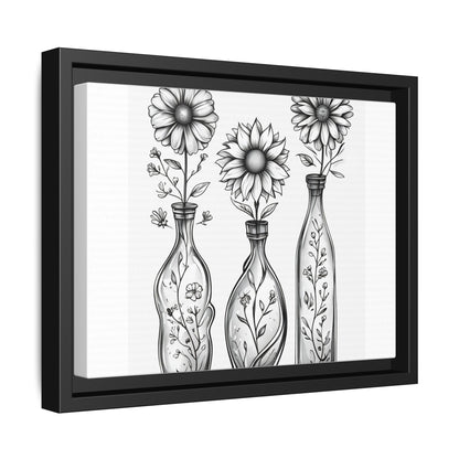 Framed Matte Canvas Floral Vases Wall Art — Black & White Sunflower Trio