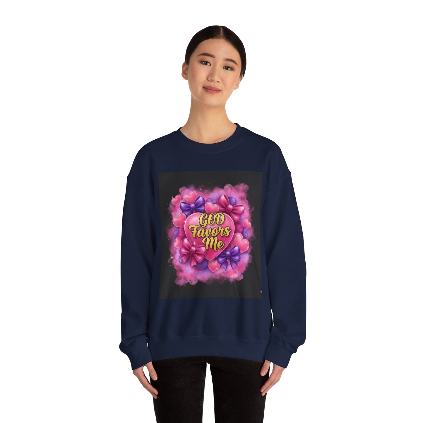 Crewneck Sweatshirt — "God Favors Me" Floral Heart Inspirational Design