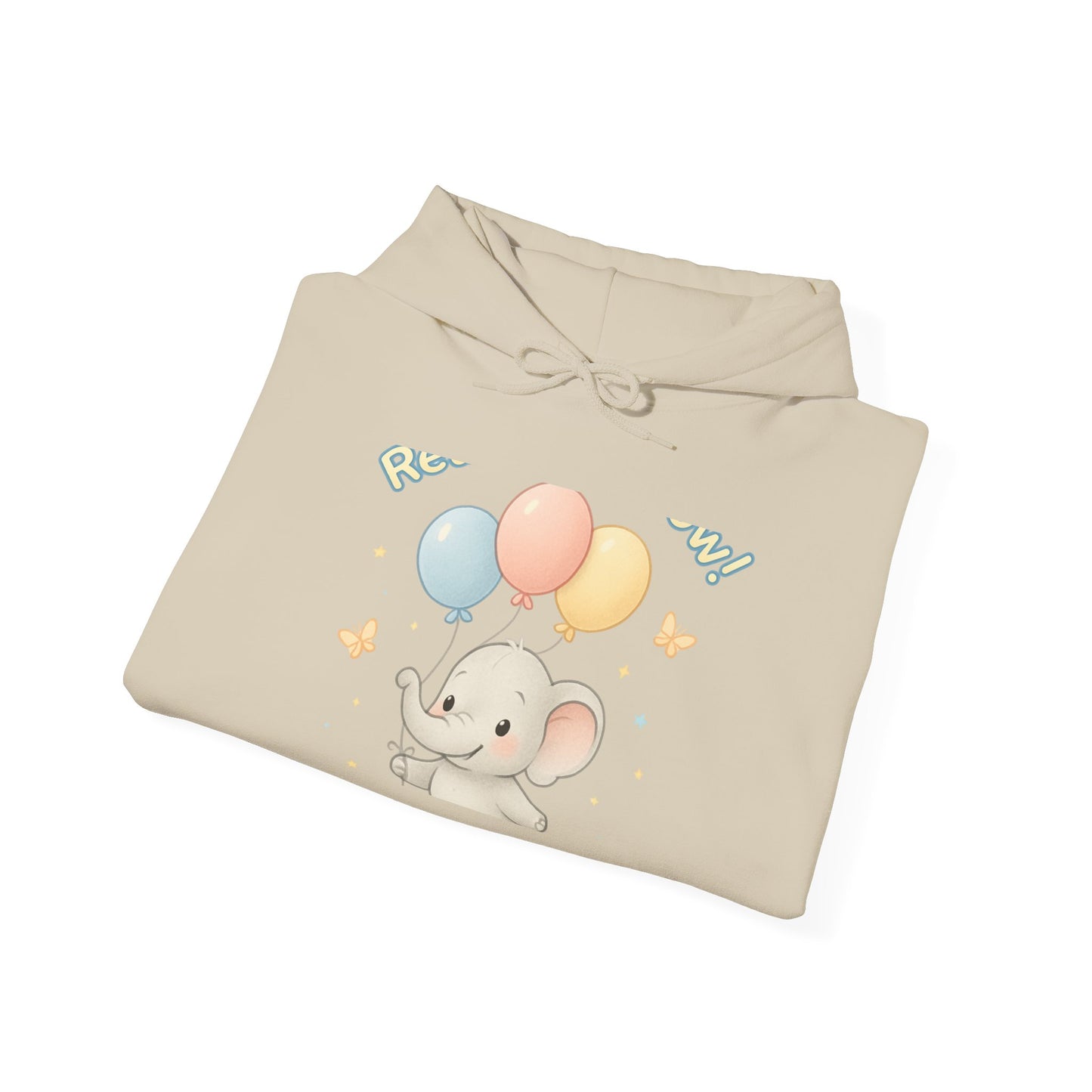 Cute Baby Elephant Hoodie with Balloons – Kids Animal Nursery Gift