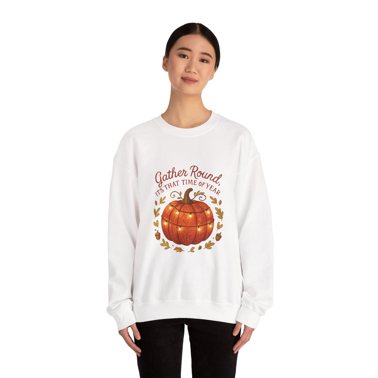 Autumn Pumpkin Crewneck Sweatshirt — "Gather Round, 'Tis That Time of Year"