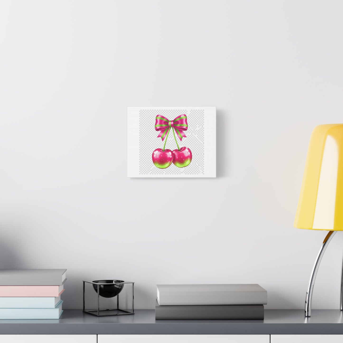 Pink Ribbon Cherries Canvas Wall Art