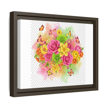 Framed Floral Bouquet Matte Canvas Wall Art — Colorful Roses & Butterflies