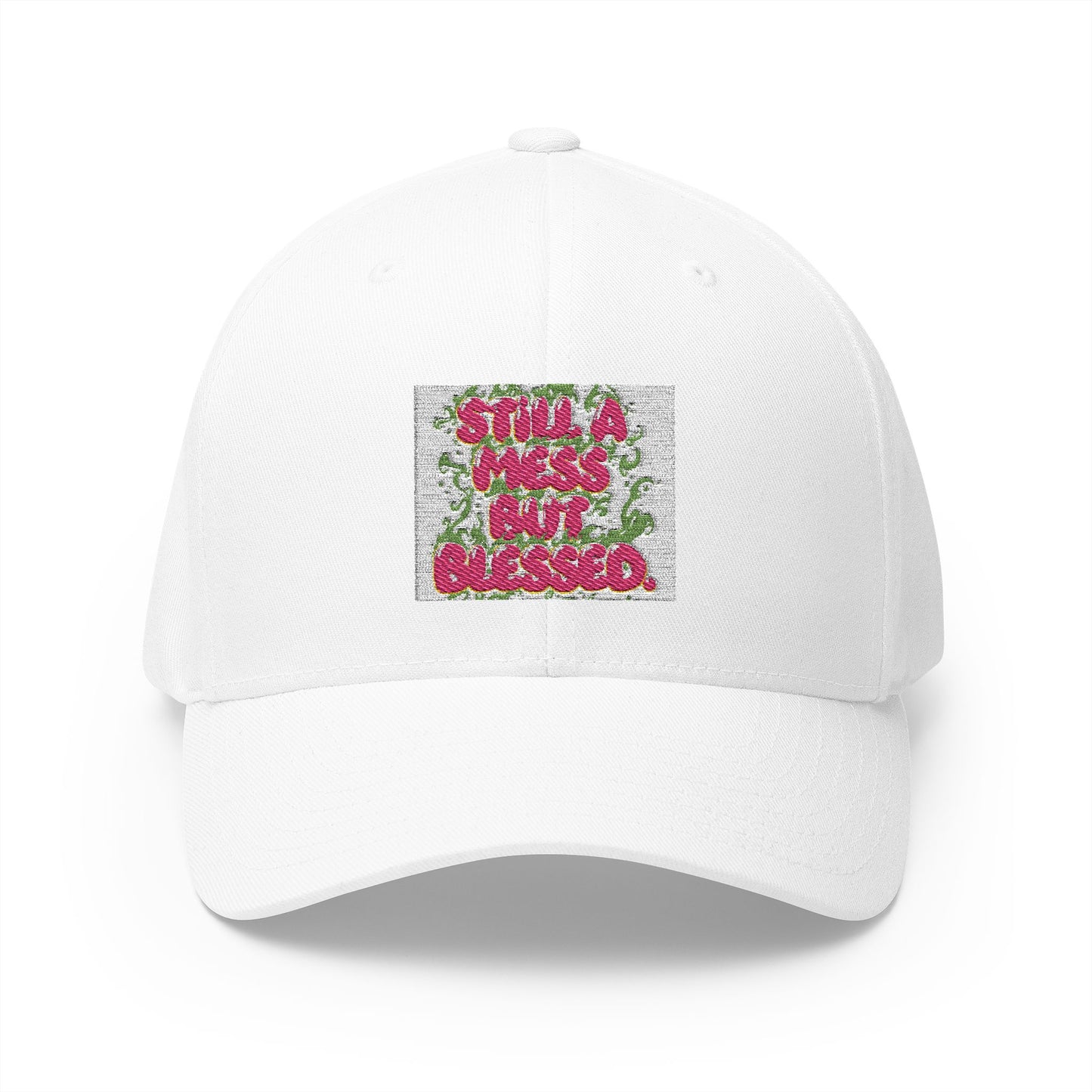 Embroidered Baseball Cap - "Still A Mess But Blessed" Floral Patch