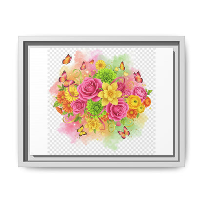 Framed Floral Bouquet Matte Canvas Wall Art — Colorful Roses & Butterflies