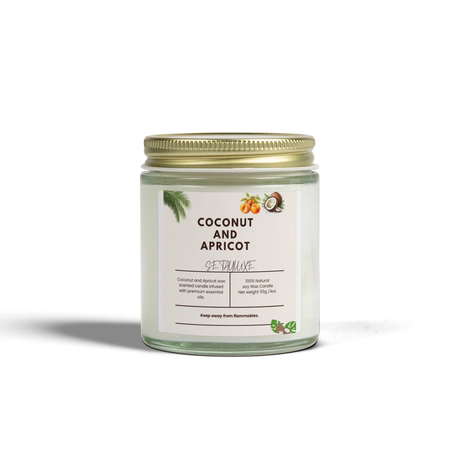 Coconut & Apricot Scented Candle — Tropical Fruity Soy Wax Jar (4oz / 9oz)